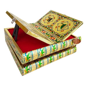 Rehal Holy Quran Book Stand-book Box - Wooden Handmade, Metal Finish, Meenakari Decorated Book-G.M.